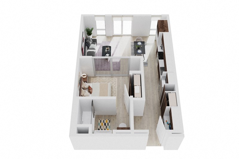 Floor plan for 1 bed, 1 bath, 526 sqft